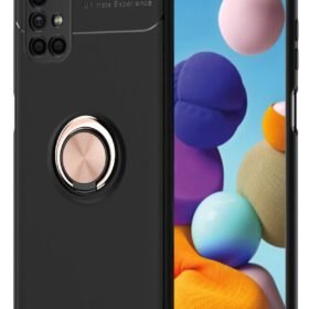 Samsung Galaxy M51 Kılıf Range Yüzüklü Silikon - Siyah-Gold-(5796)