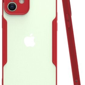 iPhone 12 Kılıf Platin Silikon - Kırmızı-(5796)