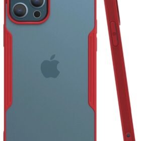 iPhone 12 Pro Max Kılıf Platin Silikon - Kırmızı-(5796)