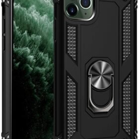 iPhone 11 Pro Max Kılıf Sofya Yüzüklü Silikon Kapak - Siyah-(5796)