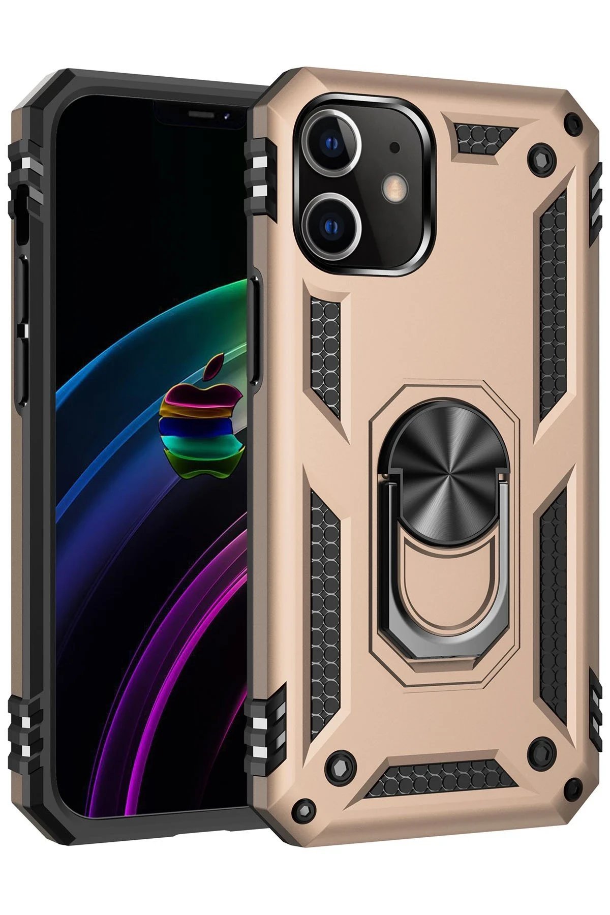 iPhone 12 Mini Kılıf Sofya Yüzüklü Silikon Kapak - Gold-(5796)