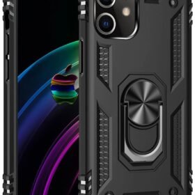 iPhone 12 Kılıf Sofya Yüzüklü Silikon Kapak - Siyah-(5796)