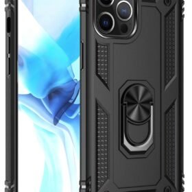 iPhone 12 Pro Max Kılıf Sofya Yüzüklü Silikon Kapak - Siyah-(5796)