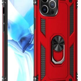 iPhone 12 Pro Max Kılıf Sofya Yüzüklü Silikon Kapak - Kırmızı-(5796)