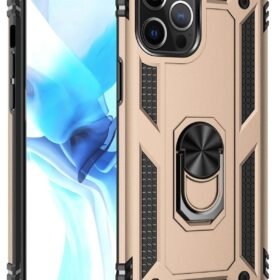 iPhone 12 Pro Max Kılıf Sofya Yüzüklü Silikon Kapak - Gold-(5796)