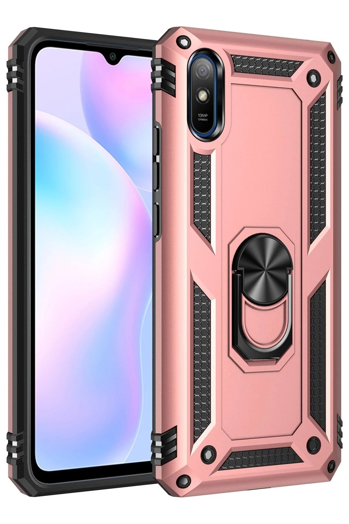Xiaomi Redmi 9A Kılıf Sofya Yüzüklü Silikon Kapak - Rose-(5796)