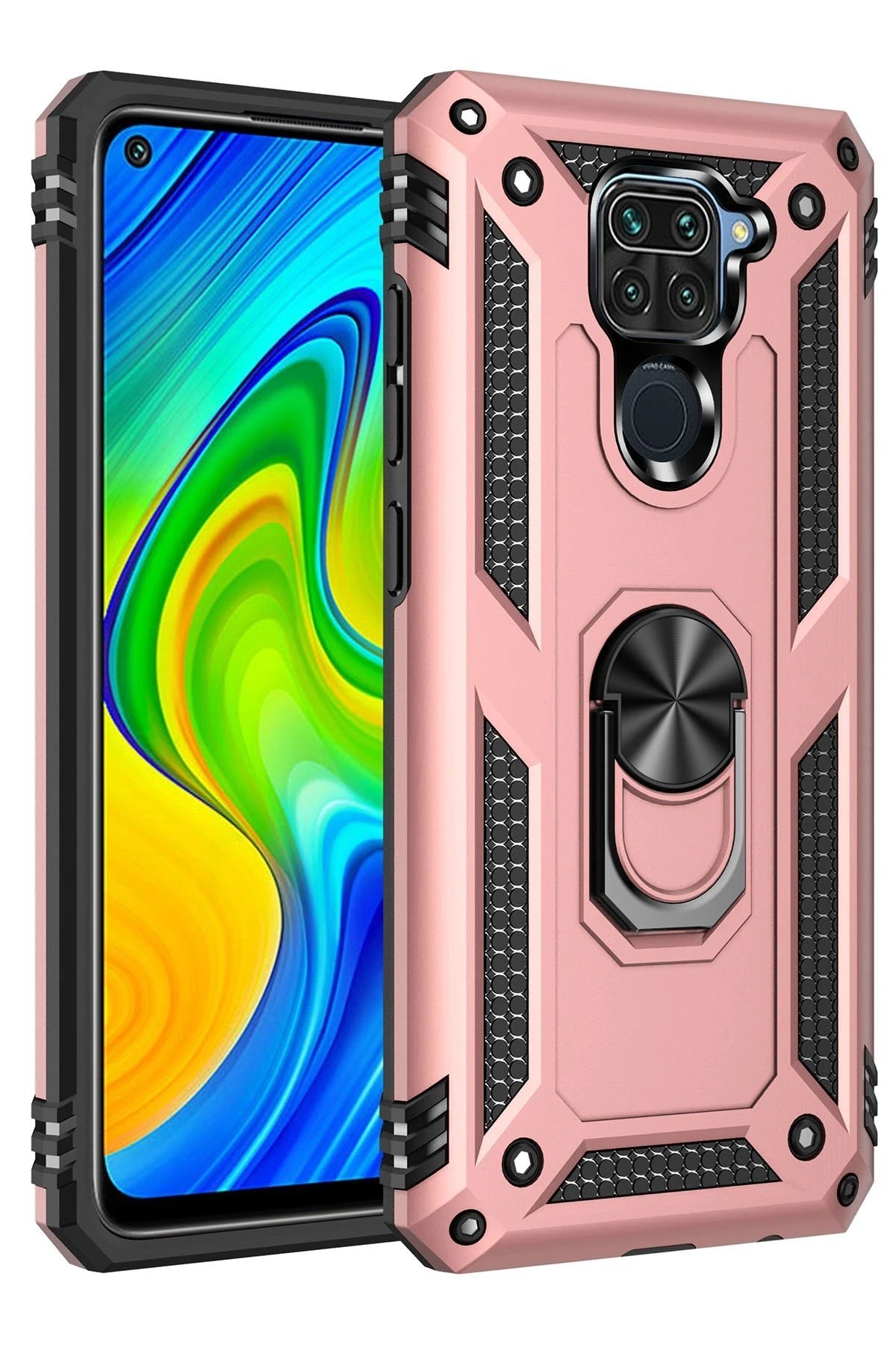 Xiaomi Redmi Note 9 Kılıf Sofya Yüzüklü Silikon Kapak - Rose-(5796)