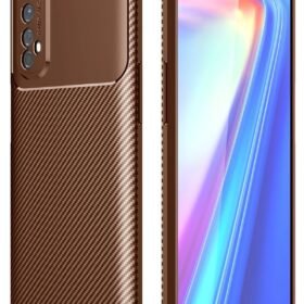 Realme 7 Kılıf Auto Focus Karbon Kapak - Kahverengi-(5796)