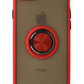 iPhone 7 Kılıf Montreal Yüzüklü Silikon Kapak - Kırmızı-(5796)