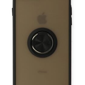 iPhone 7 Plus Kılıf Montreal Yüzüklü Silikon Kapak - Siyah-(5796)