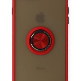 iPhone 7 Plus Kılıf Montreal Yüzüklü Silikon Kapak - Kırmızı-(5796)