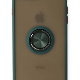 iPhone 7 Plus Kılıf Montreal Yüzüklü Silikon Kapak - Yeşil-(5796)