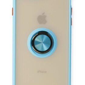 iPhone 7 Plus Kılıf Montreal Yüzüklü Silikon Kapak - Buz Mavi-(5796)