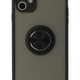 iPhone 11 Kılıf Montreal Yüzüklü Silikon Kapak - Siyah-(5796)