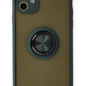 iPhone 11 Kılıf Montreal Yüzüklü Silikon Kapak - Yeşil-(5796)