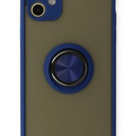 iPhone 11 Kılıf Montreal Yüzüklü Silikon Kapak - Lacivert-(5796)
