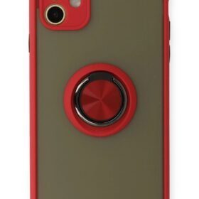 iPhone 11 Kılıf Montreal Yüzüklü Silikon Kapak - Kırmızı-(5796)