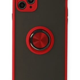 iPhone 11 Pro Kılıf Montreal Yüzüklü Silikon Kapak - Kırmızı-(5796)