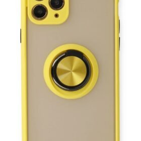 iPhone 11 Pro Max Kılıf Montreal Yüzüklü Silikon Kapak - Sarı-(5796)