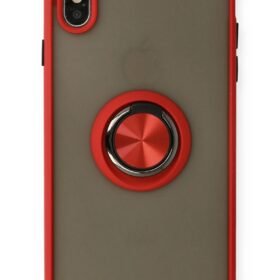 iPhone X Kılıf Montreal Yüzüklü Silikon Kapak - Kırmızı-(5796)
