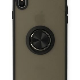iPhone XS Max Kılıf Montreal Yüzüklü Silikon Kapak - Siyah-(5796)