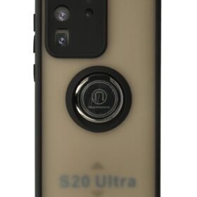 Samsung Galaxy S20 Ultra Kılıf Montreal Yüzüklü Silikon Kapak - Siyah-(5796)