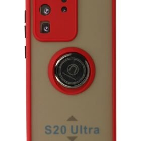 Samsung Galaxy S20 Ultra Kılıf Montreal Yüzüklü Silikon Kapak - Kırmızı-(5796)