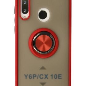 Huawei Y6P Kılıf Montreal Yüzüklü Silikon Kapak - Kırmızı-(5796)