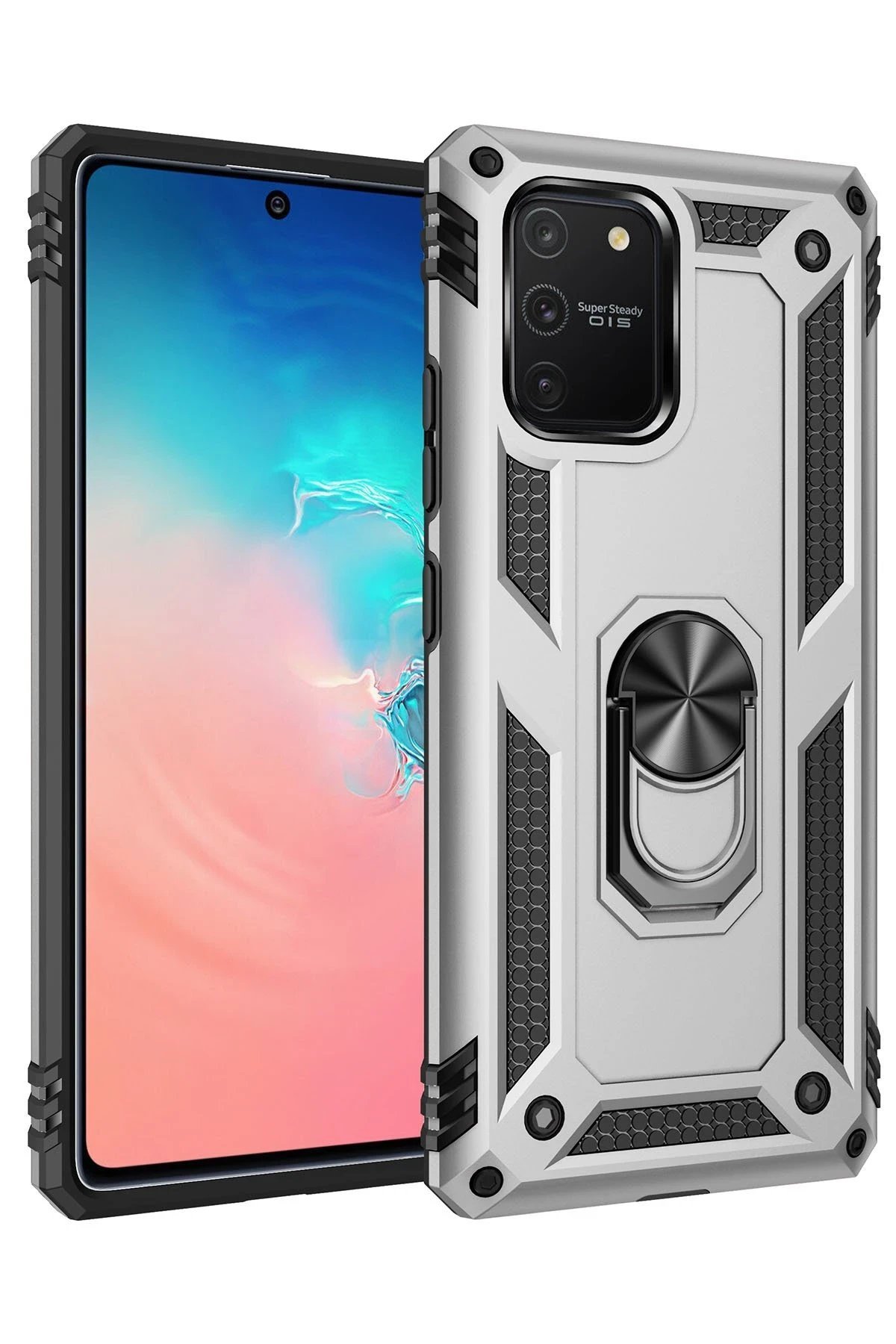 Samsung Galaxy A91 / S10 Lite Kılıf Sofya Yüzüklü Silikon Kapak - Gümüş-(5796)