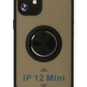 iPhone 12 Mini Kılıf Montreal Yüzüklü Silikon Kapak - Siyah-(5796)