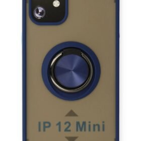 iPhone 12 Mini Kılıf Montreal Yüzüklü Silikon Kapak - Lacivert-(5796)