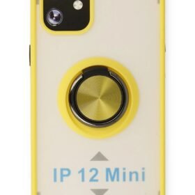 iPhone 12 Mini Kılıf Montreal Yüzüklü Silikon Kapak - Sarı-(5796)