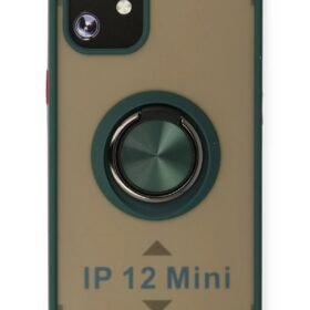 iPhone 12 Mini Kılıf Montreal Yüzüklü Silikon Kapak - Yeşil-(5796)