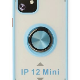 iPhone 12 Kılıf Montreal Yüzüklü Silikon Kapak - Buz Mavi-(5796)