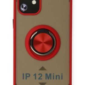 iPhone 12 Kılıf Montreal Yüzüklü Silikon Kapak - Kırmızı-(5796)