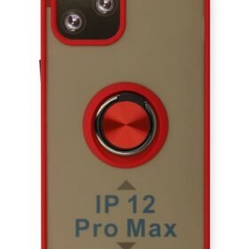 iPhone 12 Pro Kılıf Montreal Yüzüklü Silikon Kapak - Kırmızı-(5796)