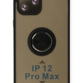 iPhone 12 Pro Kılıf Montreal Yüzüklü Silikon Kapak - Siyah-(5796)