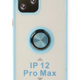 iPhone 12 Pro Kılıf Montreal Yüzüklü Silikon Kapak - Buz Mavi-(5796)