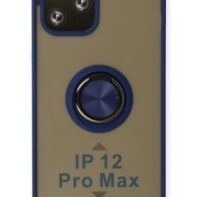 iPhone 12 Pro Max Kılıf Montreal Yüzüklü Silikon Kapak - Lacivert-(5796)