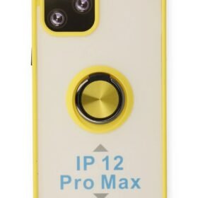 iPhone 12 Pro Max Kılıf Montreal Yüzüklü Silikon Kapak - Sarı-(5796)
