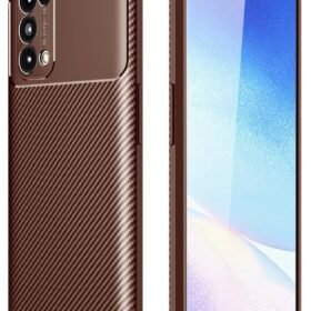 Oppo Reno 5 Kılıf Auto Focus Karbon Kapak - Kahverengi-(5796)