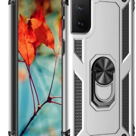 Samsung Galaxy S21 Kılıf Sofya Yüzüklü Silikon Kapak - Gümüş-(5796)