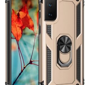 Samsung Galaxy S21 Kılıf Sofya Yüzüklü Silikon Kapak - Gold-(5796)