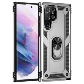 Samsung Galaxy S21 Ultra Kılıf Sofya Yüzüklü Silikon Kapak - Gümüş-(5796)