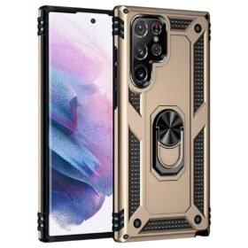 Samsung Galaxy S21 Ultra Kılıf Sofya Yüzüklü Silikon Kapak - Gold-(5796)
