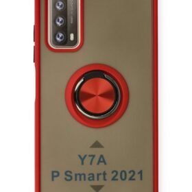 Huawei P Smart 2021 Kılıf Montreal Yüzüklü Silikon Kapak - Kırmızı-(5796)