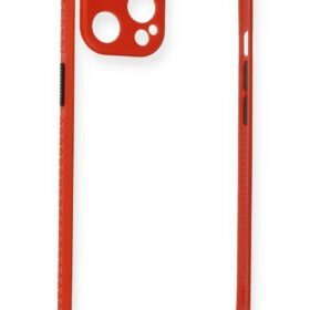 iPhone 12 Pro Kılıf Miami Şeffaf Silikon - Kırmızı-(5796)