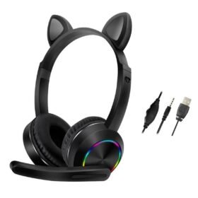 AKZ020 Kafa Üstü Işıklı Kedi Kulaklık - Siyah-(5796)
