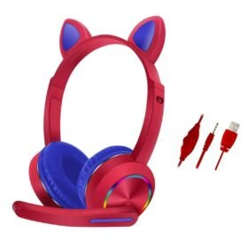 AKZ020 Kafa Üstü Işıklı Kedi Kulaklık - Kırmızı-(5796)