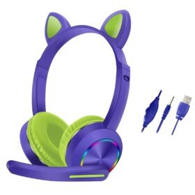 AKZ020 Kafa Üstü Işıklı Kedi Kulaklık - Mor-(5796)